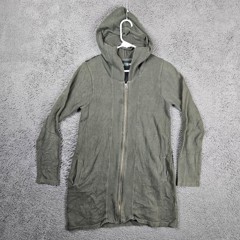 prAna Womens Olive Green Mandala Graphic Back Full Zip Hooded Cardigan Sweater S
